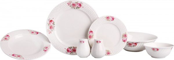 Bavary 27 Parça Güllü Porselen Yemek Takımı | Beyaz | 6 Kişilik