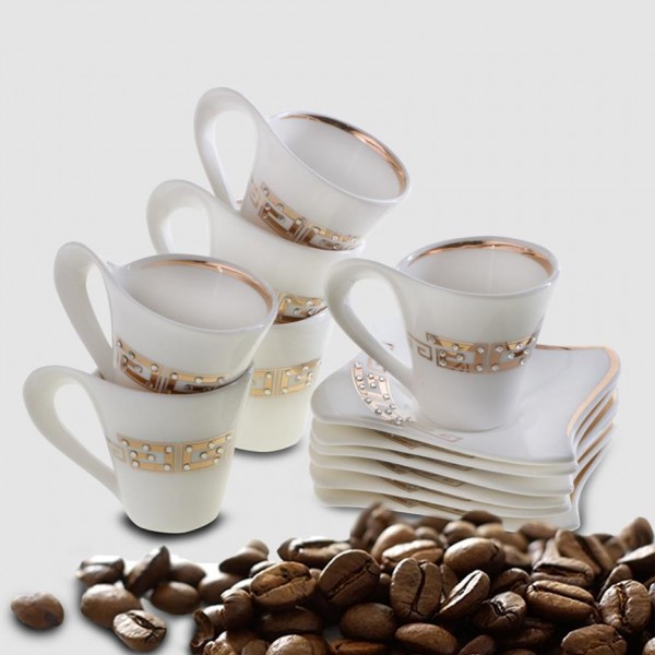 Kaffeetassen Set 12Tlg Cappuccino Latte Milchkaffee 6 Personen Tassen Strasssteine