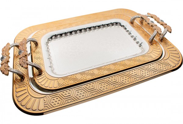 Bavary | 2'er Elegance Tablett | Metall | Silber | Gold | By-2214L-2SG-mh79g