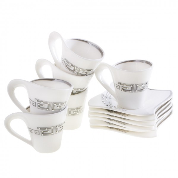Kaffeetassen Set 12Tlg Cappuccino Latte Milchkaffee 6 Personen Tassen Strasssteine
