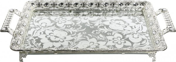 Bavary Serviertablett Flower Elegance 53cm x 30,5cm x 6,5cm Silber