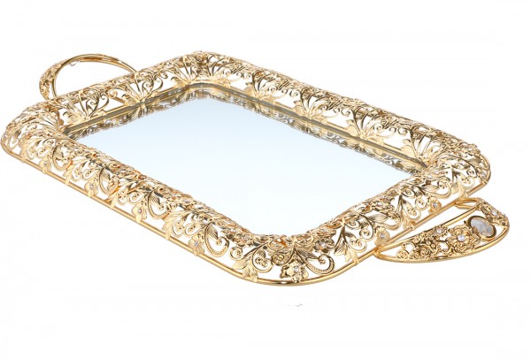 Bavary | Luxus | Dekotablett | Gold | Aus Glas & Mikanit | mit Spiegel | By-ml-g